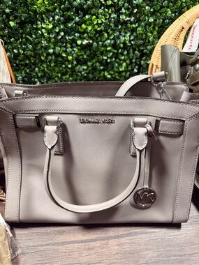 MICHAEL KORS Taupe Saffiano Leather Satchel